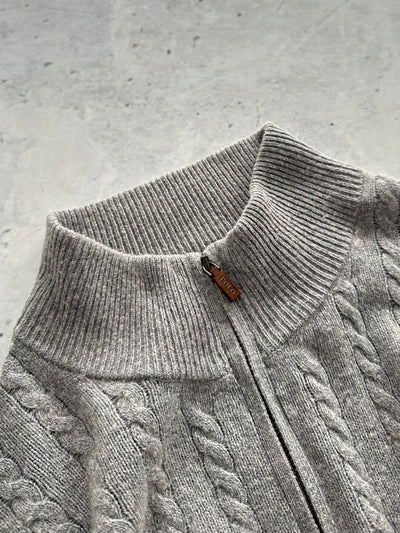 Pull en laine torsadée Ralph Lauren, col zippé (L)