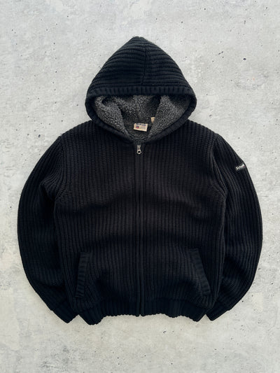 00's Schott Fleece Lined Chunky Knit Zip Up Hoodie (M)