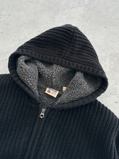 00's Schott Fleece Lined Chunky Knit Zip Up Hoodie (M)