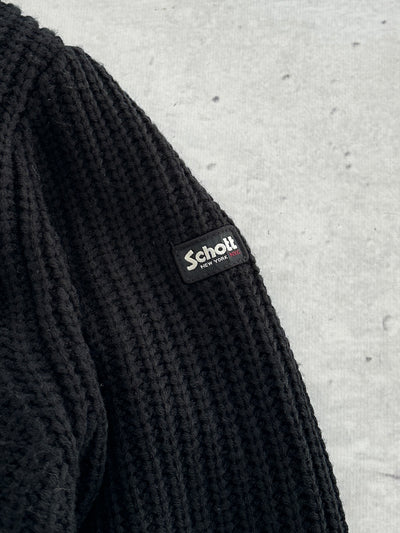 00's Schott Fleece Lined Chunky Knit Zip Up Hoodie (M)