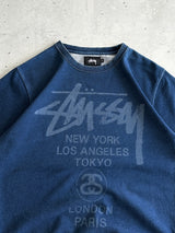 Stussy Script Heavyweight Denim Look T Shirt (S)