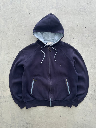 YSL Embroidered Logo Ribbed Zip Up Hoodie (M)
