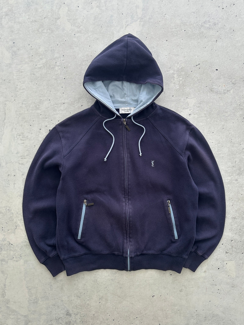 YSL Embroidered Logo Ribbed Zip Up Hoodie (M)