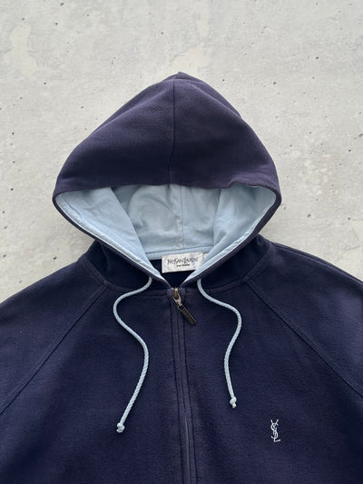 YSL Embroidered Logo Ribbed Zip Up Hoodie (M)