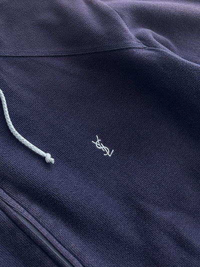 YSL Embroidered Logo Ribbed Zip Up Hoodie (M)