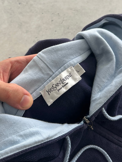 YSL Embroidered Logo Ribbed Zip Up Hoodie (M)
