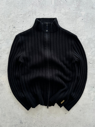 00's Armani Jeans Ribbed Wool Knit Zip Up Jumper (S)