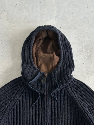 00's Schott NYC Chunky Knit Zip Up Hoodie (L)