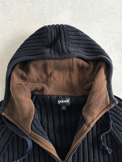 00's Schott NYC Chunky Knit Zip Up Hoodie (L)