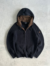 00's Schott NYC Chunky Knit Zip Up Hoodie (L)