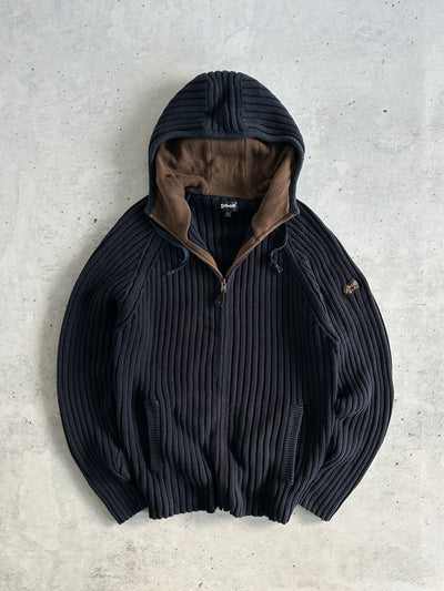 00's Schott NYC Chunky Knit Zip Up Hoodie (L)