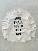 BAPE Slogan heavyweight oxford Long Sleeve Shirt (L)