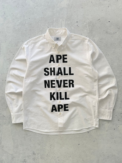 BAPE Slogan heavyweight oxford Long Sleeve Shirt (L)