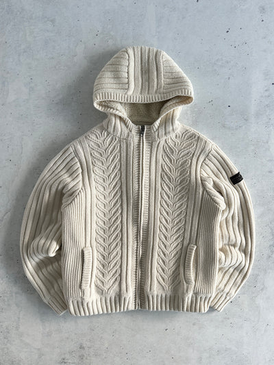 Schott NYC Borg Lined Wool Cable Knit Hooded Jacket (XXL)