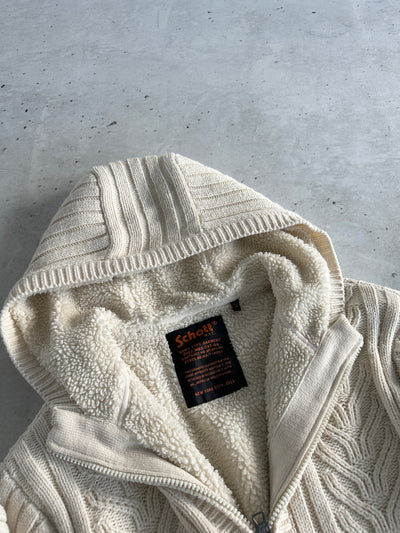 Schott NYC Borg Lined Wool Cable Knit Hooded Jacket (XXL)