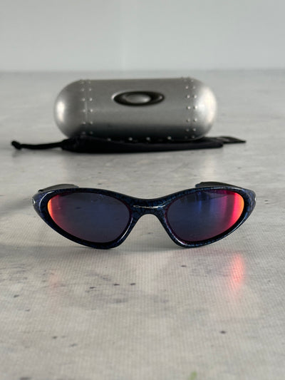 00's Oakley Minute 1.0 Blue Marble / Red Iridium Sunglasses (One Size)