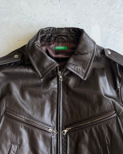 United colours of Benetton Zip Up collared Leather Jacket (M)