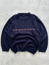 00's Burberry Spell Out Chunky Knit Crewneck Jumper (M)