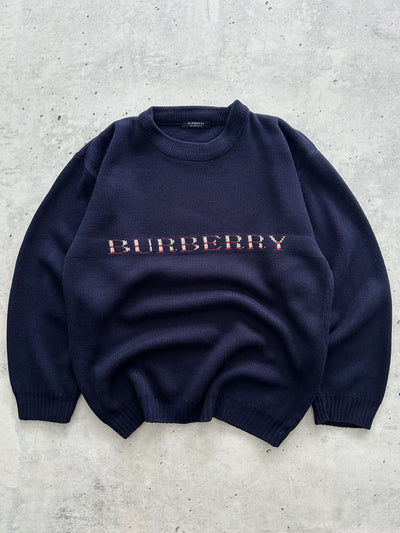 00's Burberry Spell Out Chunky Knit Crewneck Jumper (M)