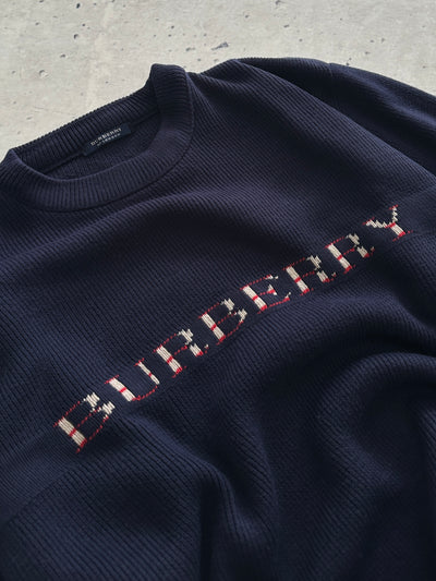00's Burberry Spell Out Chunky Knit Crewneck Jumper (M)