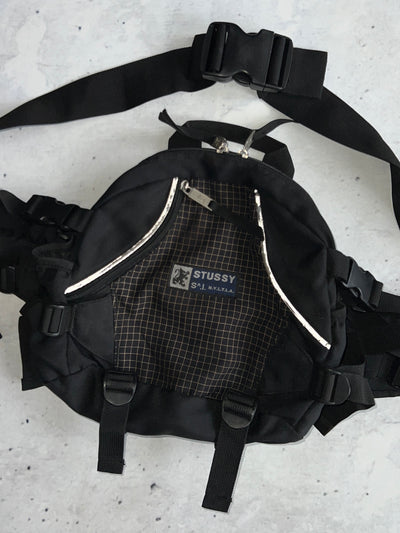 90's Stussy reflective grid Crossbody Bag (One Size)