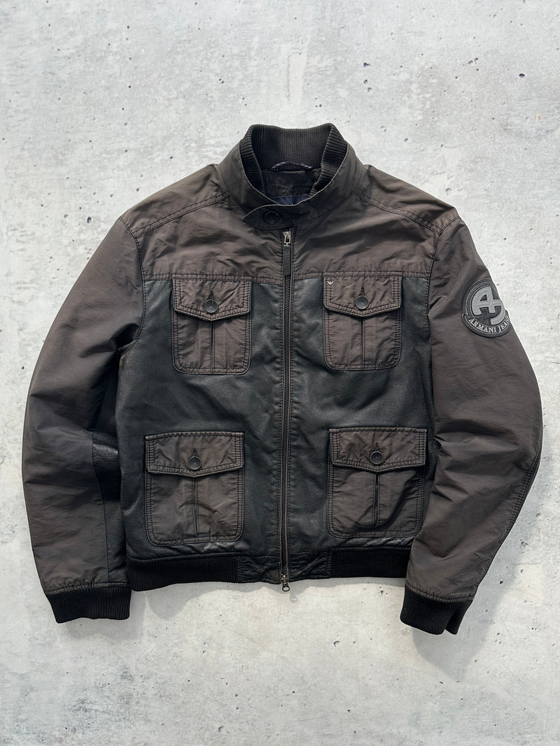 Vintage Armani Jeans Leather Nylon Zip Up Jacket (M)