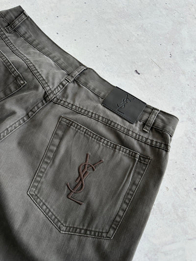 00's YSL Embroidered Logo Straight Leg Trousers (W34 x L32)