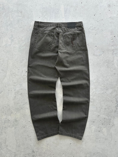 00's YSL Embroidered Logo Straight Leg Trousers (W34 x L32)