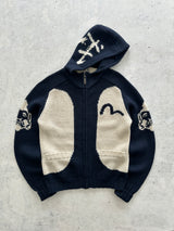 Evisu Chunky Wool Knit Zip Up Hoodie (L)