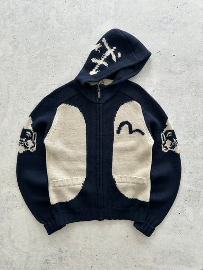 Evisu Chunky Wool Knit Zip Up Hoodie (L)