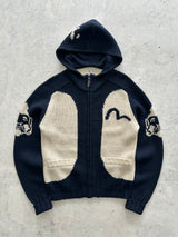 Evisu Chunky Wool Knit Zip Up Hoodie (L)