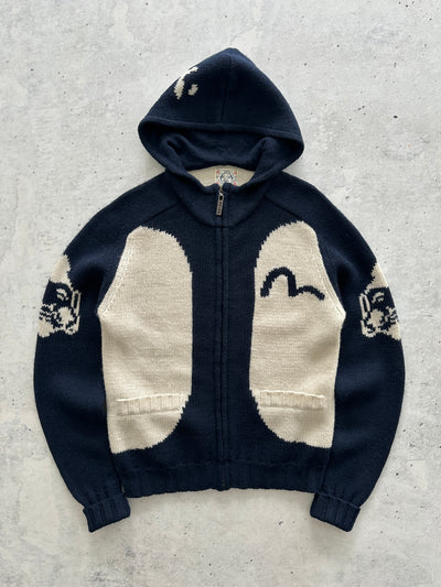 Evisu Chunky Wool Knit Zip Up Hoodie (L)