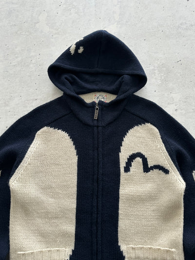 Evisu Chunky Wool Knit Zip Up Hoodie (L)