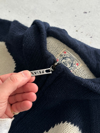Evisu Chunky Wool Knit Zip Up Hoodie (L)