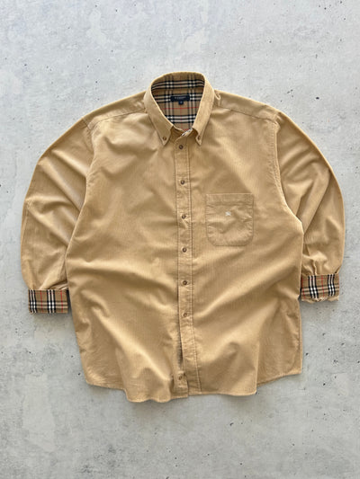 90's Burberry Nova Check Corduroy Long Sleeve Shirt (XL)