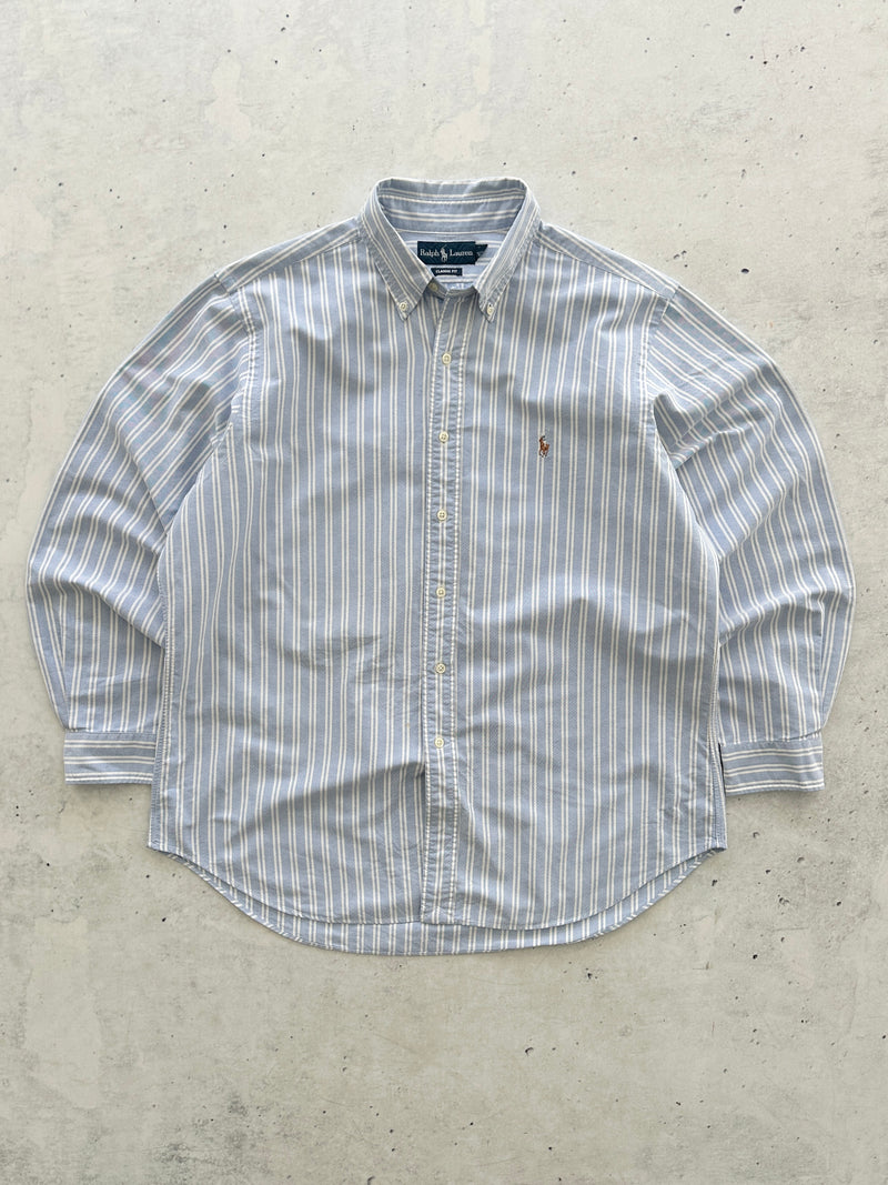 90's Ralph Lauren Vertical heavy cotton Stripe Shirt (XL)