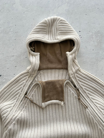 00's Schott NYC Chunky Knit Asymmetrical balaclava Zip Hoodie (S)
