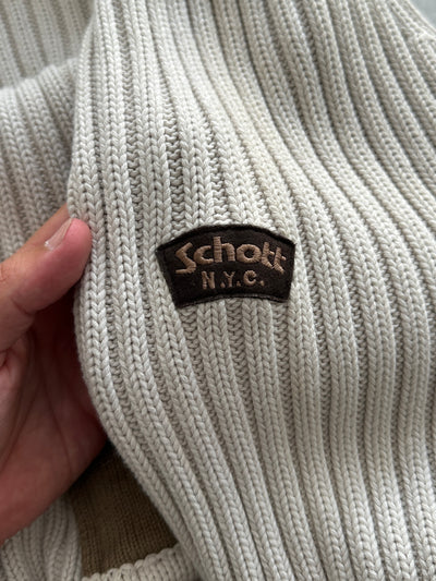 00's Schott NYC Chunky Knit Asymmetrical balaclava Zip Hoodie (S)