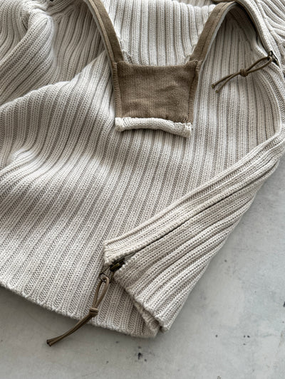 00's Schott NYC Chunky Knit Asymmetrical balaclava Zip Hoodie (S)