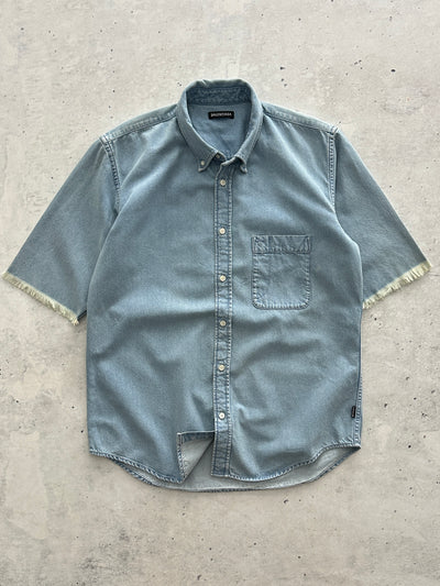 Balenciaga Raw Edge Spell Out Denim Shirt (L)