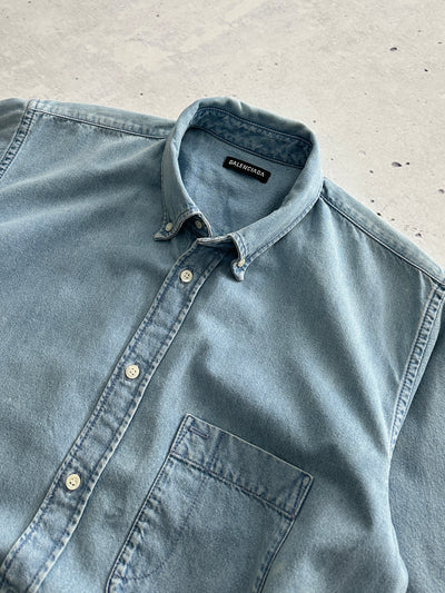 Balenciaga Raw Edge Spell Out Denim Shirt (L)