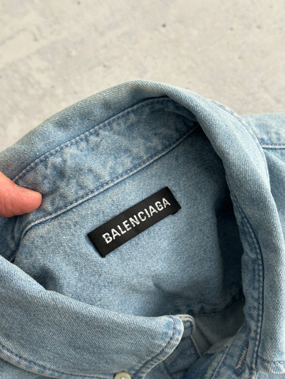 Balenciaga Raw Edge Spell Out Denim Shirt (L)