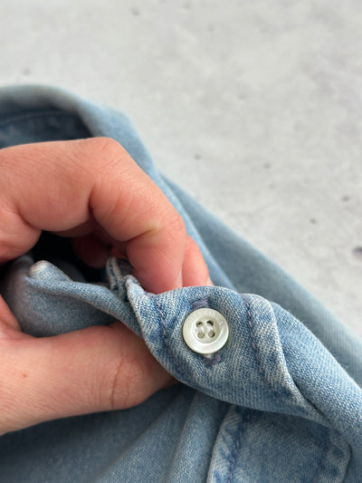 Balenciaga Raw Edge Spell Out Denim Shirt (L)