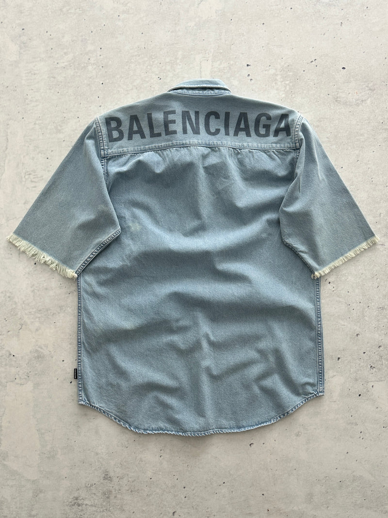 Balenciaga Raw Edge Spell Out Denim Shirt (L)