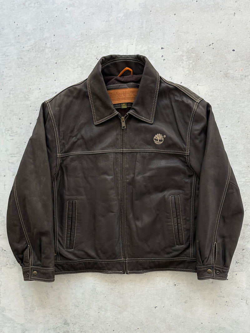 Vintage Timberland contrast stitch leather bomber jacket (M)