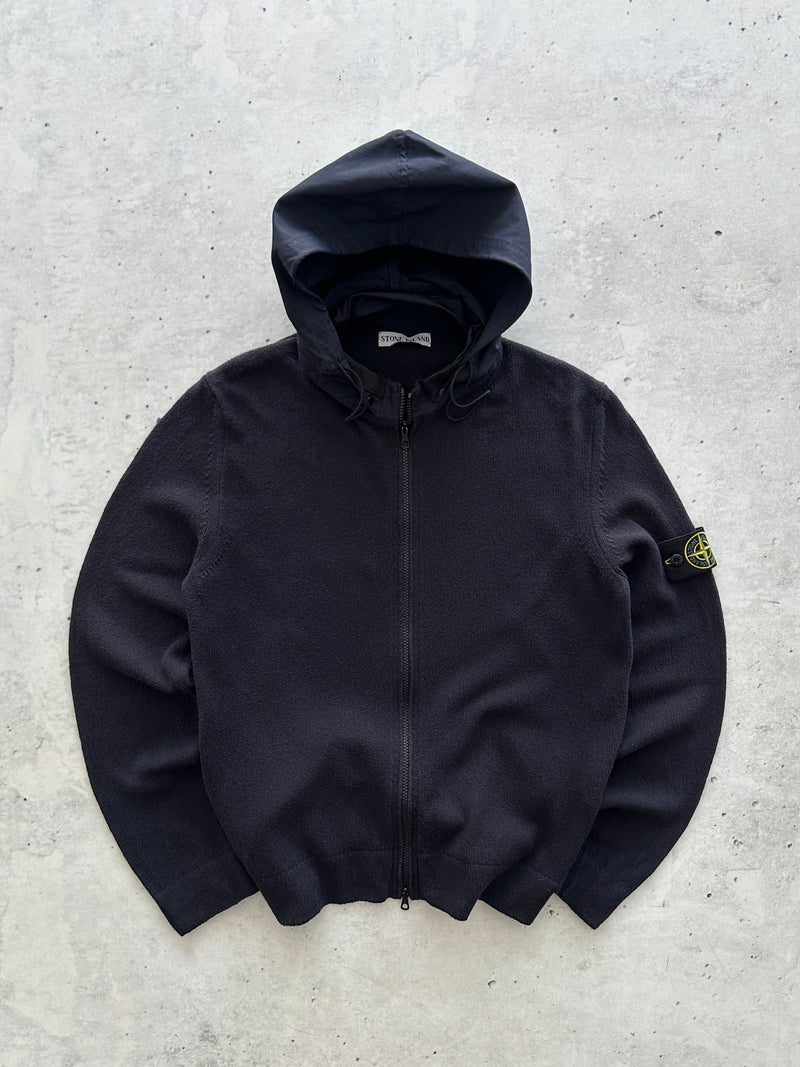 SS/08 Stone Island Nylon Hood Zip Up Knit Hoodie (M)