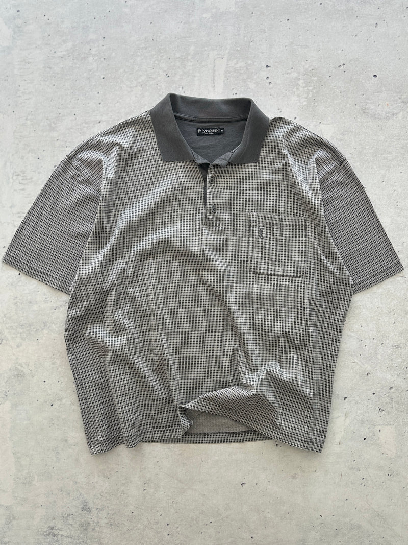 90's YSL textured Patterned Polo Shirt (XL)
