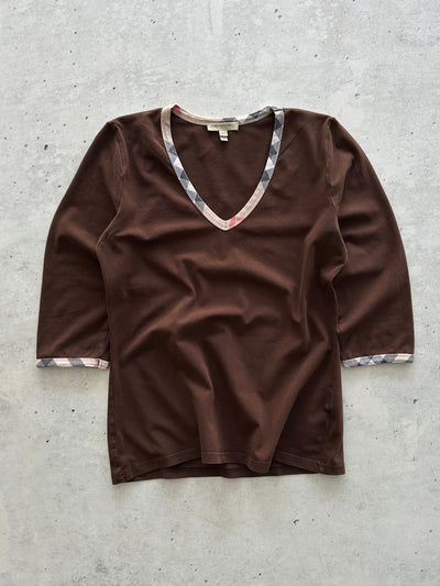 00's Burberry Nova Check 3/4 Sleeve Top (Women's L)