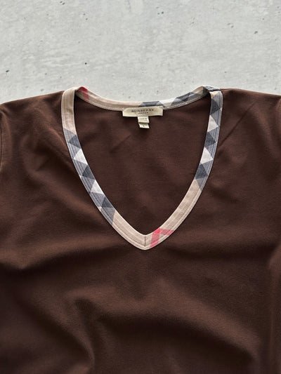 00's Burberry Nova Check 3/4 Sleeve Top (Women's L)