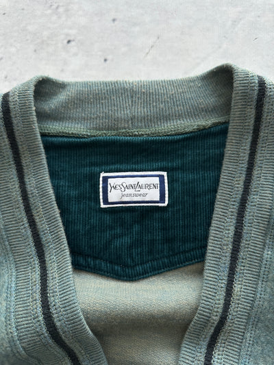 Vintage YSL Wool / Fleece Embroidered Logo Cardigan (L)